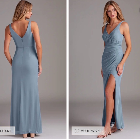 Azazie Leandra Steel Gray chiffon Gown - Picture 6 of 10